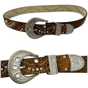 Lake Shore Drive Western Leather Belt Womens Small Rhinestone Statement Buckle